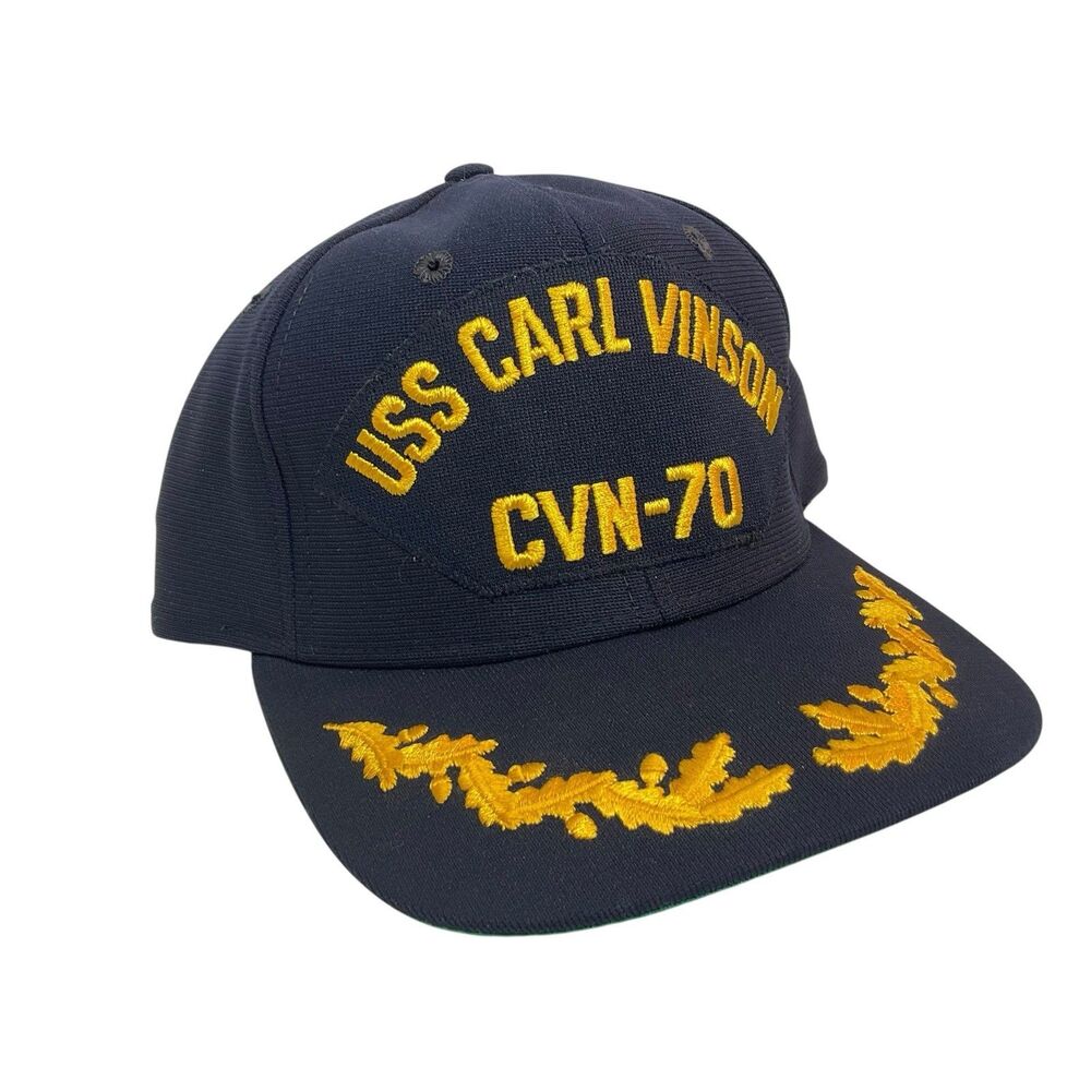 VTG USS Carl Vinson CVN-70 Snapback Polyester Hat USA Made Navy M/L Sr Officer